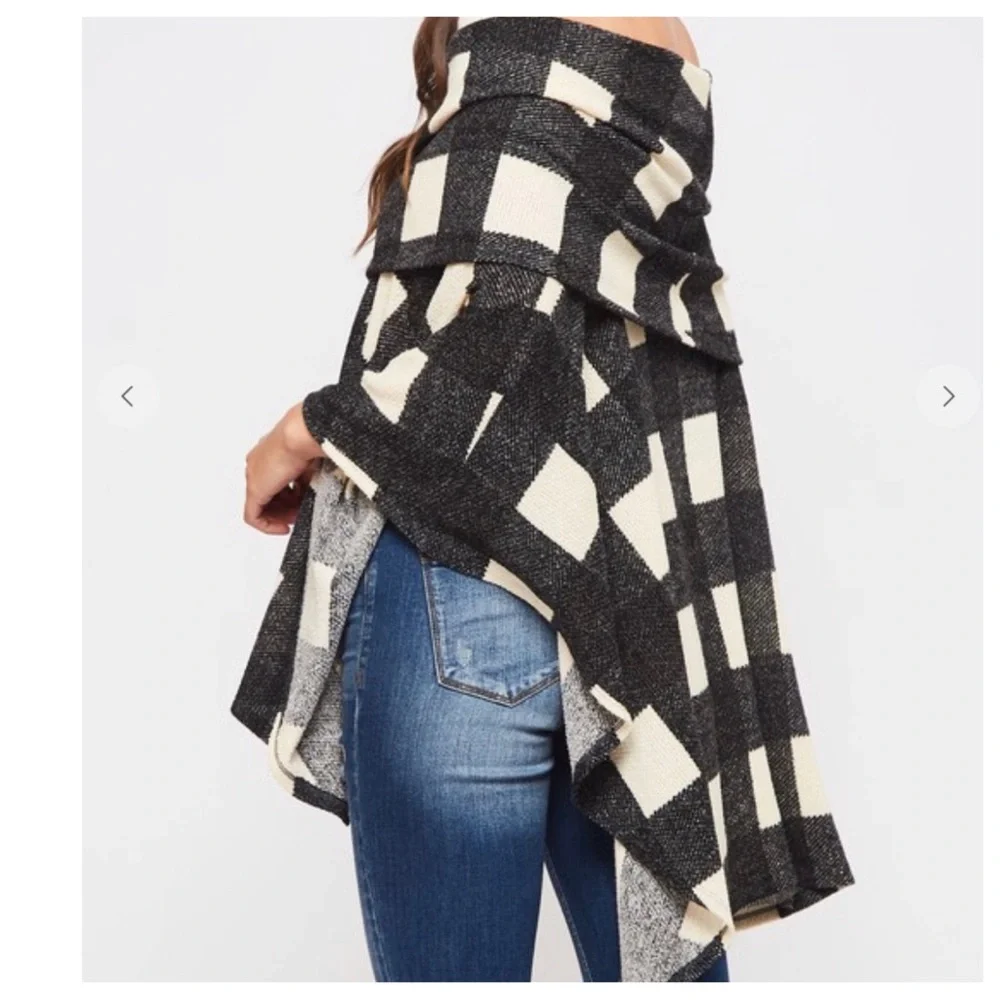 #22 Boho Tartan Plaid Sweater Poncho - Picture 5 of 5